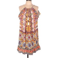 Mini Abito Rococò Sabbia 100% Seta Senza Maniche Paillettes Fondo Increspato Taglia L Large