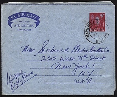 Nigeria 1963 aerogramma uso - 6d,