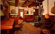 Vintage Postcard Log Hotel Lobby Adirondack Museum Blue Mountain Lake New York