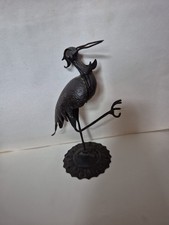  antico porta orologio da tasca a forma di airone in metallo alto cm 25 bello