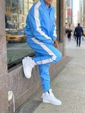 Tuta da ginnastica uomo Braydon in pelle PU tuta felpata blu cielo e bianca tuta da jogging