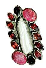 grande ANELLO in argento 925 e pietre preziose  -  gioiello cm 2x4  mis. 18