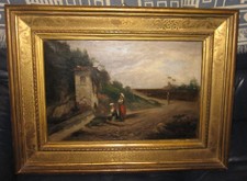 XIX secolo Olio su tela dintorni di Roma Via Appia Lazio Costumi popolari