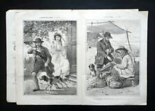 Due Litografie Caccia la Partenza il Ritorno Lo Spirito Folletto 1863