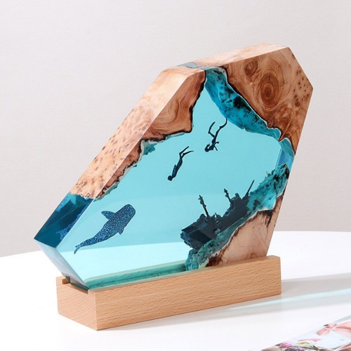 Lampada luce legno resina - legno,