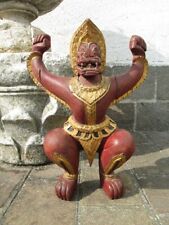 Antica statua legno da tempio Indiano ornamento dipinto inizio XX Sec.