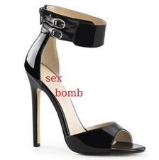sexy SANDALI tacco 13 NERO LUCIDO dal n. 35 al 44 cavigliera ZIP scarpe GLAMOUR