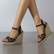 Sandali Donna Zeppa Corda Nero