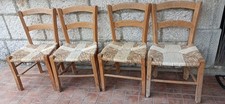 4 Antiche sedie in legno massello con seduta in paglia rustiche arte povera