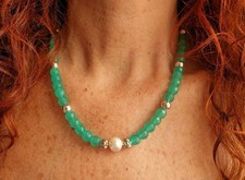 ?COLLANA DONNA PIETRE DURE NATURALI + ORECCHINI AMAZZONITE E PERLA NATURALE