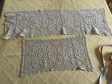 Set 2 pezzi centrini rettangolari beige fatti a mano copri mobile cassa panca