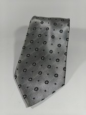 LUCIO LAMBERTI cravatta  100%seta silk Argento e Nero a righe Pois necktie A953