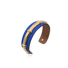Bracciale Agatha Autentico Hermes in Pelle Blu e Metallo Dorato