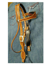 Testiera briglia cavallo western cuoio incisa a mano frontalino con sottogola 