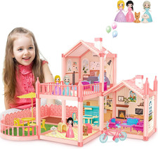 Casa Delle Bambole Con Mobili E Accessori,Casetta Bambole Con 2 Piani, 3 Camere 