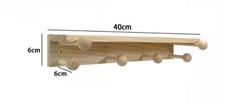Mensola In Legno Naturale 40cm Con 6 Ganci Appendiabiti Attaccapanni Parete dfh