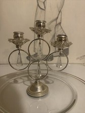 Porta candele Candelabro  Silver Plated vintage Anni 80 Con Gocce Di Vetro