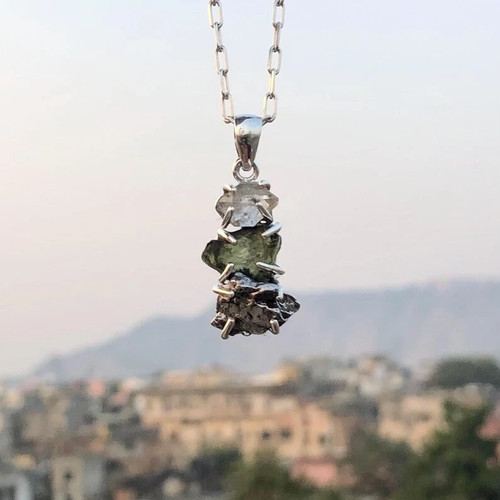 Ciondolo moldavite herkimer - ciondolo, e
