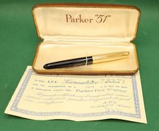 Vintage Parker 51 Penna Stilografica Oro placcato Nero Scatola originale e docum