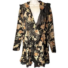 Cappotto cardigan spolverino velluto ROSSI ROMA taglia XL pizzo volant floreale arte strega