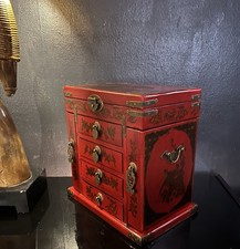 Portagioie VNTG alto 13" motivo pavone asiatico 4 cassetti