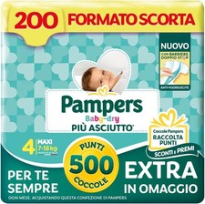 Pampers Baby Dry Maxi Taglia 4 (7-18 kg) 200 pannolini con 500 Punti Coccole