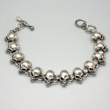 3D Teschio Bracciale 925 Argento Sterling Handmade Catena Girocollo Link Gotico