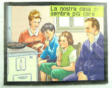 1950 SCUOLA VINTAGE DIPINTO ITALIA COM' ERA ANNI 50 FAMIGLIA CASTAGNE STUFA