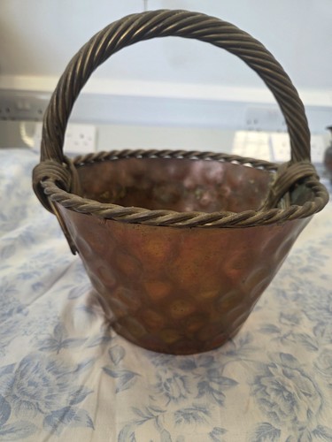 Vintage hammered copper basket - hammered,