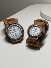 Nike Vintage Couple Watches Tan Leather Cuff 1990s/2000s with Silver Crown