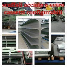 SCAFFALE METALLO VETRO CASSETTIERA MONFACCIALE SCAFFALATURA RIPIANI VERDE GRIGIO