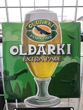 Tabella pubblicitaria birra Oldarki serigrafia su latta bombata con rilievo