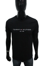 T-shirt Tommy Hilfiger Uomo Nera L Slim Fit Logo Frontale Cotone Organico Usata