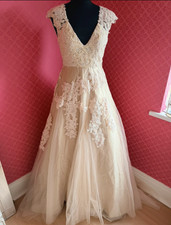 Abito da sposa in pizzo e tulle champagne - taglia 6 - nuovo con etichette