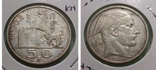 Belgio 50 francs, 1949 Legenda in francese - 'BELGIQUE' ARGENTO 0,835 KM 136