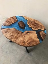 Tavolo ovale blu fatto a mano onde oceaniche resina epossidica bordo vivo con supporto per casa