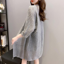 Donna Traforato Maglia Cardigan Cappotto Giacca Rete Estivo Casual Top Midi