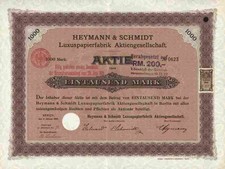 Heymann Schmidt Luxury Paperfabrik AG 1905 Berlino Schönhauser Allee azione fondatrice