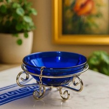 Centrotavola Vintage vetro Blu Cobalto - supporto placcato in Argento – AnnI '80