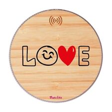 Caricatore cellulari wirless base legno cavo usb incluso stampa love cuore