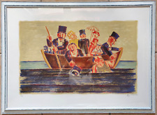 Litografia a colori "Vacanze sull'acqua" numerata firmata Franz Borghese