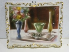 quadretto in ceramica libro con occhiali CARRARESI SESTO FIORENTINO anni 50 di