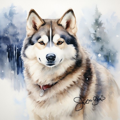 Watercolor alaskan malamute - alaskan,