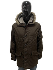 Woolrich Uomo Parka Taglia L Marrone Thermolite Cappuccio Pelliccia Caldo