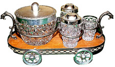 CARRELLINO LIBERTY con FORMAGGIERA SPARGI SALE e PEPE e PORTA STECCHINI vintage