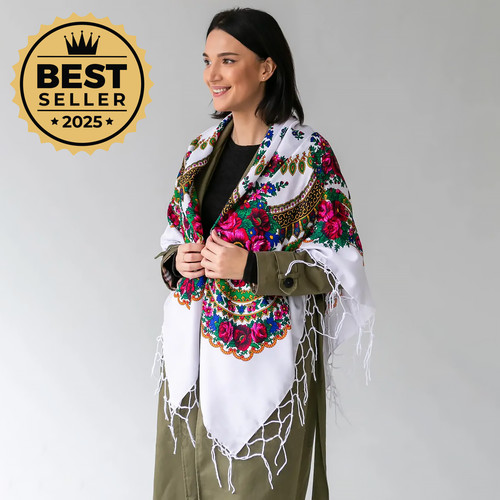 Foulard lana ucraino - bianco, |