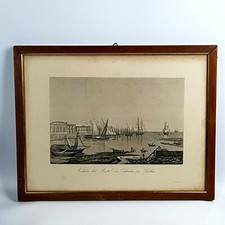 old print Stampa Antica VEDUTA DEL PORTO DI CATANIA IN SICILIA 1845 F. CORSI INC