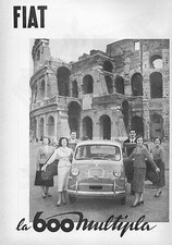 PUBBLICITA' 1956 AUTO FIAT 600 MULTIPLA FAMIGLIARE PULMINO ARENA FAMIGLIA 