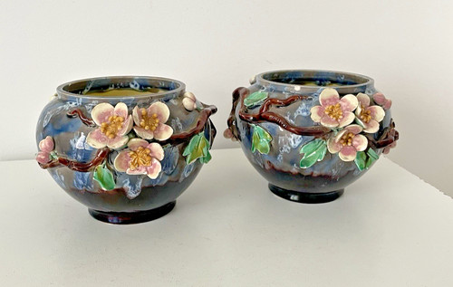 Paire vases barbotine - de,