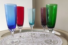 5 Flute Colorati, Bicchieri da Spumante, Vintage con Gambo Ritorto